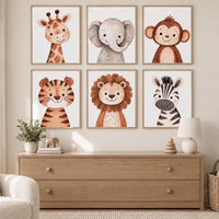 Safari Animal Nursery Prints: Watercolor Jungle Animals, Set of 6