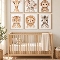 Safari Animal Nursery Prints: Watercolor Jungle Animals, Set of 6
