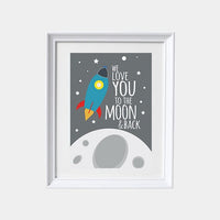 Space nursery decor, love you to the moon and back, outer space nursery wall art, nursery set, space themed, kids room, gray nursery decor