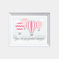 Hot air balloon nursery, pink nursery, you are our greatest adventure print, baby girl nursery decor, nursery wall art, nursery print, kid