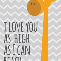 Safari nursery, Giraffe nursery decor, Giraffe nursery art, nursery set, giraffe print, nursery giraffe, i love you as high as i can reach