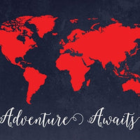 Adventure awaits Nursery print, navy and red, World Map print, Kid's Room Decor, Children's playroom decor, toddler room, navy nursery art