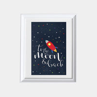 Space themed nursery, to the moon and back, Space nursery decor, outer space nursery, space print, nursery wall art, rocket ship decor