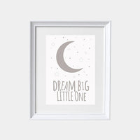 Gray nursery decor, Dream Big Little One Print, Nursery Wall Art, grey nursery decor, nursery prints, gender neutral nursery baby room decor