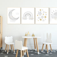 Nursery wall art grey, gray gold nursery, baby room decor, gender neutral nursery ideas, rainbow