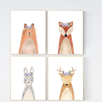 Nursery decor girl woodland, nursery decor girl purple, animal flower crown nursery decor, nursery