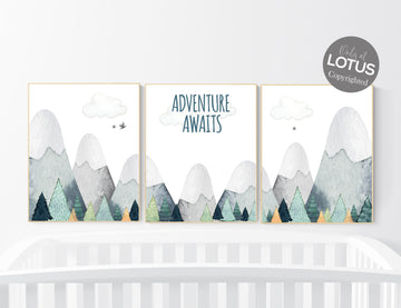 Nursery decor boy mountain, adventure nursery, adventure theme nursery, gender neutral