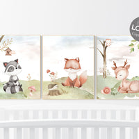 Woodland nursery decor, animals prints, woodland themed nursery, nursery art woodland