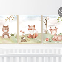 Woodland nursery decor, animals prints, woodland themed nursery, nursery art woodland