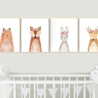 Woodland nursery decor, nursery wall art woodland animals, forest animal prints, girl nursery ideas