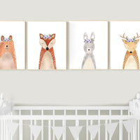 Nursery decor girl woodland, nursery decor girl purple, animal flower crown nursery decor, nursery