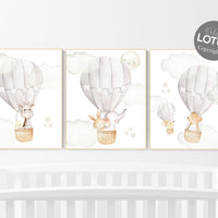 Nursery decor neutral, hot air balloon, woodland animals, gender neutral, baby room decor