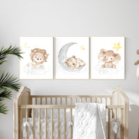 Yellow gray nursery, gender-neutral nursery wall art animals, animal prints, woodland animals
