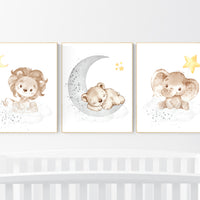 Yellow gray nursery, gender-neutral nursery wall art animals, animal prints, woodland animals