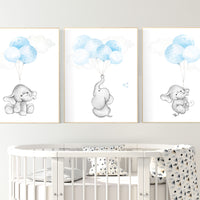 Blue nursery decor, elephant nursery wall art, nursery decor boy elephant, animal prints, baby room