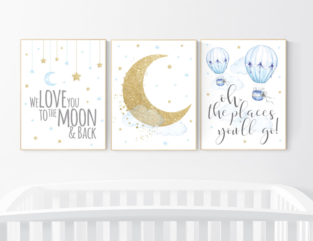 Nursery decor boy elephant, blue and gold nursery, twinkle twinkle little star, blue nursery