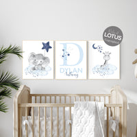 Nursery decor boy, navy blue nursery, elephant and giraffe, nursery wall art boy