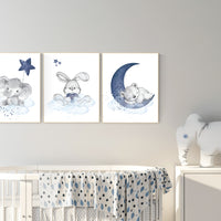 Nursery decor animals, elephant, bunny, bear, animal nursery prints, navy blue nursery, baby room