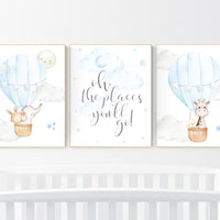 Nursery decor boy, baby blue nursery, hot air balloon nursery, oh the places you'll go, animals