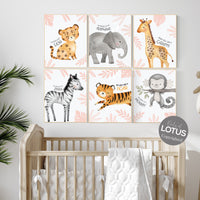 Safari nursery decor, nursery wall art animals, safari nursery, blush pink