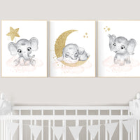 Nursery wall art girl elephant, Nursery decor girl blush pink, blush gold, girl nursery ideas