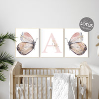 Nursery decor girl butterfly, blush, blush gold, Butterfly Nursery Art, girls room