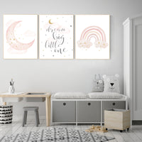 Nursery prints rainbow, blush Nursery decor girl, blush gold nursery wall art, blush pink, moon star