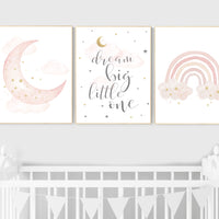 Nursery prints rainbow, blush Nursery decor girl, blush gold nursery wall art, blush pink, moon star