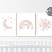 Nursery prints rainbow, Nursery decor girl, nursery wall art, blush pink