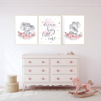Nursery decor girl boho, elephant nursery wall art, nursery decor girl floral, girl nursery ideas