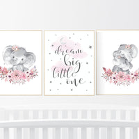 Nursery decor girl boho, elephant nursery wall art, nursery decor girl floral, girl nursery ideas