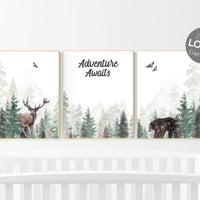 Woodland nursery prints, nursery wall art, forest wall art, green nursery decor