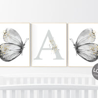 Nursery decor girl butterflies, black and white, Butterfly Nursery Art, Girl Nursery Art