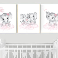 Nursery wall art girl elephant, Nursery decor girl pink and gray, girl nursery ideas, pink grey