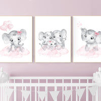 Nursery wall art girl elephant, Nursery decor girl pink and gray, girl nursery ideas, pink grey