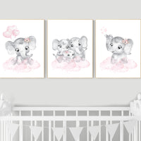 Nursery decor girl pink and gray, Elephant nursery wall art, girl nursery ideas, pink grey