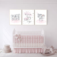 Elephant nursery, nursery wall art girl pink and gray, nursery decor girl, dream big little one