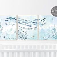 Under the sea wall art, Ocean nursery decor, Nautical nursery print set, under the sea nursery