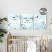 Under the sea wall art, Ocean nursery decor, Nautical nursery print set, under the sea nursery