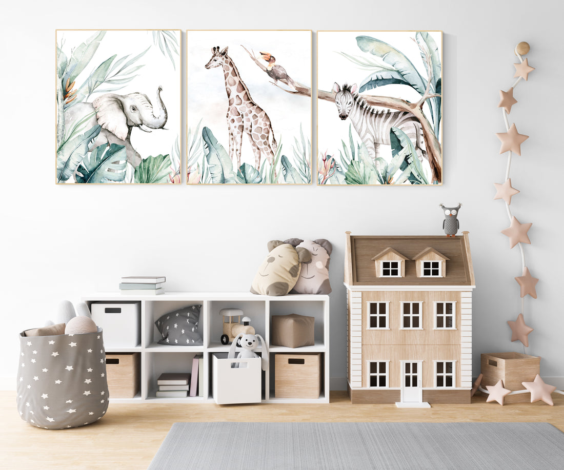 Nursery decor animals, animal prints, jungle animals, gender neutral, nursery wall decor