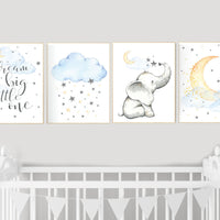 Nursery decor elephant, gender neutral dream big little one, moon and cloud nursery decor