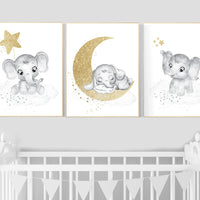 Nursery wall art grey, gray gold nursery, elephant nursery, nursery decor neutral, gender neutral
