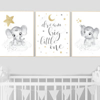 Nursery wall art gold gray, gender neutral nursery, gold nursery, elephant nursery, grey