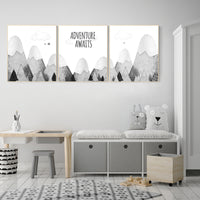 Nursery decor gender neutral, mountain nursery, gray nursery, adventure nursery, travel theme