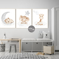 Nursery wall art animals, gray nursery, gender neutral nursery, neutral nursery, baby room decor
