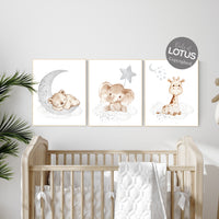 Nursery wall art animals, gray nursery, gender neutral nursery, neutral nursery, baby room decor
