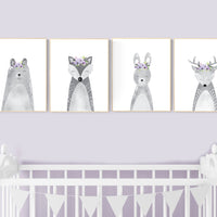 Nursery decor purple, animal nursery, Woodland nursery, lilac nursery, lavender nursery, nursery