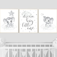 Nursery wall art grey, gray nursery, elephant, nursery decor neutral, baby room decor gender neutral