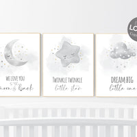 Nursery prints grey, gray gold nursery, nursery decor neutral, baby room decor