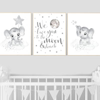 Grey nursery wall decor, gray nursery, elephant, nursery decor gender neutral, baby room art